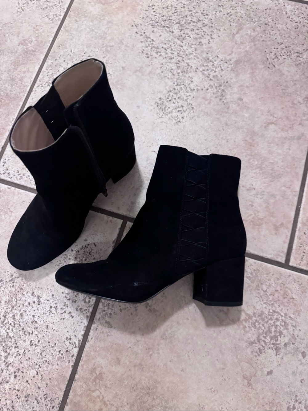 Women's Black Suede Ankle Boots with Block Heel